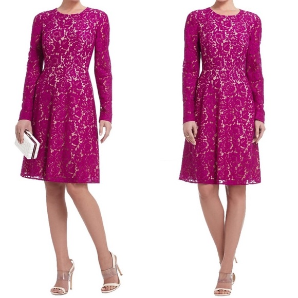 BCBG Dresses & Skirts - BCBG Purple Midi Lace Dress Peak a boo back